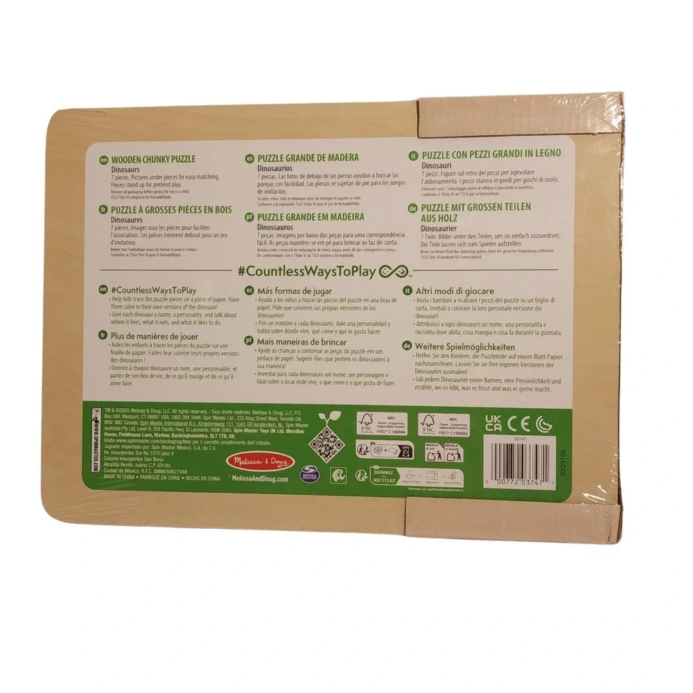 Melissa & Doug Wooden Chunky‎ Dinosaur Puzzle 7 Pc Toddler Kids Educational Toy